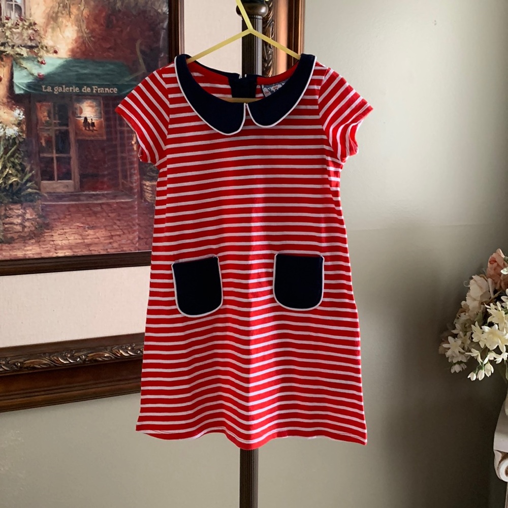 The Dragon and the Rabbit red, white and blue striped dress size 4T